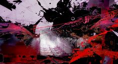 an abstract painting with red and black colors