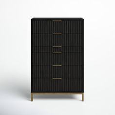 a black and gold chest of drawers on a white background