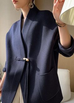 Jacket Style Woman, Off Shoulder Coat, Over Coat Women, Navy Clothes, Woolen Coat Winter, Winter Sewing, Woolen Coat Woman, Womens Dress Coats, Oversized Pockets