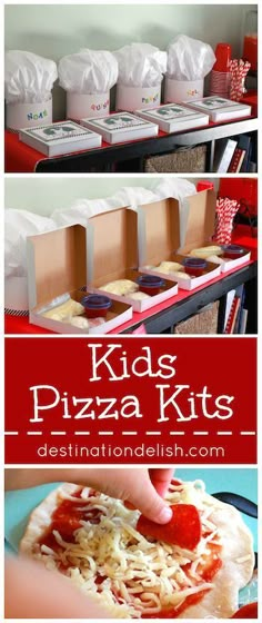 kids'pizza kits are ready to be made in the oven and put into boxes