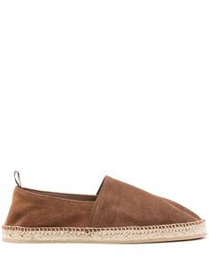 brown calf suede round toe branded leather insole pull-tab at the heel braided raffia sole flat rubber sole Brown Espadrilles, Designer Espadrilles, Balenciaga Track, Tom Dixon, Balenciaga Triple S, Nike Air Max 97, Derby Shoes, Espadrille Shoes, Party Shoes