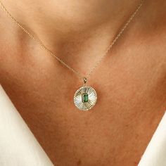 14K Emerald and Diamond Medallion Necklace – FERKOS FJ Teardrop Diamond Necklace, Diamond Statement Necklace, Diamond Star Necklace, Teardrop Diamond, Figaro Chain Necklace, Fine Jewelery, Cluster Necklace, Medallion Necklace, Heart Shaped Diamond