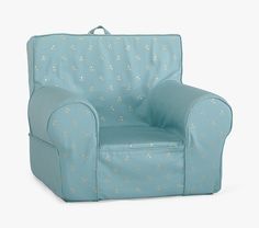 a little kid's blue chair with gold stars on the seat and back cover