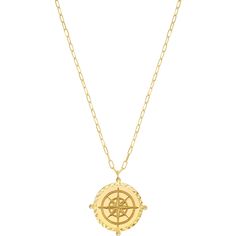 Olas d'Oro 22 Necklace - 14K Yellow Gold Compass Medallion Paper Clip Chain Necklace Luxury 14k Gold Medallion Necklace, Luxury 14k Gold Tarnish-resistant Chain Necklace, Luxury Tarnish-resistant Medallion Necklace, Luxury Tarnish Resistant Medallion Necklace, Luxury Yellow Gold Medallion Coin Necklace, Luxury Gold Coin Necklace Tarnish Resistant, Gold Luxury Medallion Necklace, Luxury Gold Coin Necklace, Luxury Yellow Gold Medallion Necklace