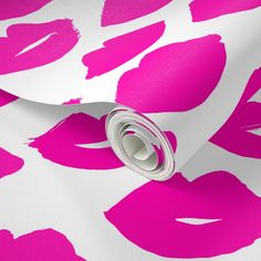 pink lips on white background wallpaper in an artfully designed room with bright colors