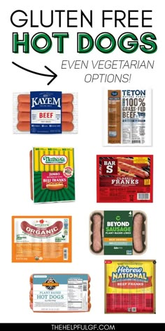 an image of hot dogs with the text gluten free hot dogs plus vegetarian options