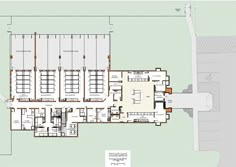 the floor plan for an office building with multiple floors and large windows, including two levels