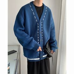 Product Information: Style: Pullover Fit: loose type Collar type: V-neck Fabric name: chemical fiber blend Main fabric composition: polyester (polyester) Color: black, dark blue Size information: Size: M,L,XL,XXL Size（cm） Bust Length Shoulder S 112 66 55 M 114 68 557 L 118 70 59 XL 122 72 61 2XL 126 74 63 Prevention: 1. Asian sizes are 1 to 2 sizes smaller than European and American. If your size is between the two sizes, please choose the larger size. Due to manual measurement, please allow 2-3 Cardigan Knitted, Fabric Names, Knitted Sweater, Types Of Collars, Black Sweaters, Knit Cardigan, Knitted Sweaters, Dark Blue, Two By Two