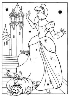 the princess and her pumpkins in front of castle coloring pages for kids to color