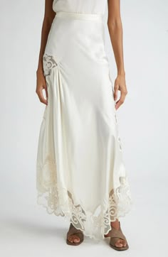 Ulla Johnson Cressida Floral Tulle Panel Silk Maxi Skirt | Nordstrom White Skirt Maxi, Ballerina Farms, Dinner Attire, Layered Maxi Skirt, Floral Skirt Summer, Crochet Maxi Skirt, White Fits, Ruffle Maxi Skirt, Statement Skirt