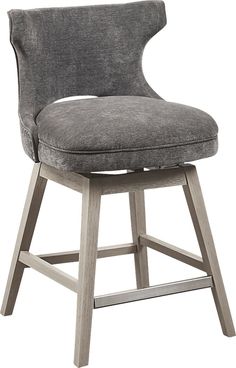 an upholstered stool with a gray cushion