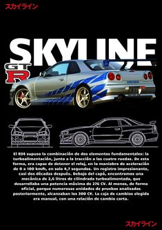 an advertisement for the sky line sports car