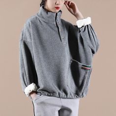 We ship worldwide. Tracking number included Fabric: 51% -70% Cotton Collar: High Neck Pattern: Pure Color Highlight: Breasted .Pocket Season: Winter Gray Long Sleeve Fleece Top, Gray Fleece Sweater, Gray Fleece Winter Top, Winter Crew Neck Sweatshirt With Pockets, Cozy Cotton Tops With Ribbed Collar, Cozy Cotton Top With Ribbed Collar, Fleece Turtleneck Tops With Ribbed Cuffs, Casual Winter Turtleneck Top, Casual Cozy Fit Turtleneck Top