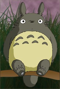 a totoro sitting on the ground with its eyes wide open and one eye closed