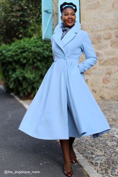 Wool Princess maxi coat in Baby blue 2407# – XiaoLizi Fit And Flare Coat, Mode Mantel, Hooded Wool Coat, Princess Coat, Elegant Coats, Wool Coat Women, Long Wool Coat, Blue Coat, Maxi Coat