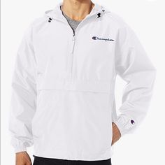 Nwt Champion Men's Packable Jacket White Size Small Pullover Stadium Zipper Pocket Hoodie White Functional Windbreaker With Adjustable Hood, White Half-zip Windbreaker For Outdoor, White Windbreaker For Fall Outdoor Activities, White Windbreaker For Outdoor Fall Use, White Windbreaker For Outdoor Fall Activities, White Hooded Windproof Windbreaker, White Windbreaker With Adjustable Hood For Outdoor Activities, White Windbreaker With Pockets For Outdoor Activities, White Windbreaker With Adjustable Hood For Outdoor