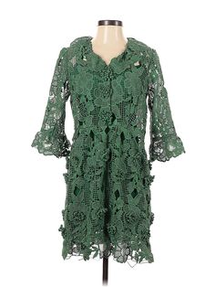 Anna Sui Cocktail Dress Size: 2 Green Dresses - used. 100% POLYESTER, Tie Neck, Short, 3/4 Sleeve | Anna Sui Cocktail Dress: Green Dresses - Used - Size 2 Spring Green Mini Dress With 3/4 Sleeves, Green 3/4 Sleeve Dresses For Brunch, Spring Formal Mini Dress With Half Sleeves, Spring Formal Half Sleeve Mini Dress, Formal Half Sleeve Mini Dress For Spring, Formal Spring Mini Dress With 3/4 Sleeves, Elegant 3/4 Sleeve Dresses For Garden Party, Elegant Dresses For Garden Party With 3/4 Sleeve, Cocktail Dress Green