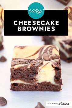 easy cheesecake brownies with oreo cookies on the side and text overlay that reads easy cheesecake brownies