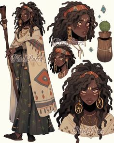 Braided Hair Character Design, African Woman Character Design, Black Oc Character Design, Character Design Black Woman, Black Characters Design, Black Dnd Character Female, Concept Art Poses, Hairstyles Character Design, Dark Skin Character