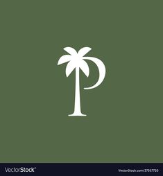 a palm tree on a green background with the letter p in it's center