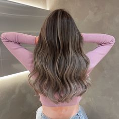 Ash Light Brown Highlights On Dark Hair, French Balayage Ash Brown, Round Soft Layers, French Balayage Hair, Milk Tea Brown Hair Color Asian, Bleach Part Of Hair, Ash Beige Hair Highlights, Korean Hair Color Balayage, Partial Balayage Ash Brown