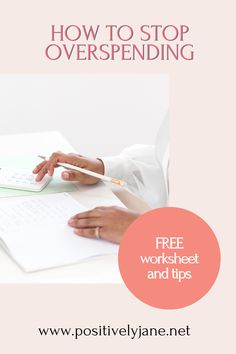 a woman sitting at a desk working on her computer with the title how to stop overspending