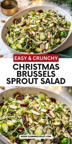 christmas brussel sprouts salad with almonds and cranberries in a bowl