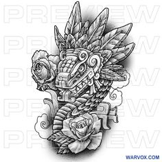 an old school tattoo design with roses and feathers