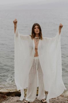 Hydra Kimono | NOT JUST A LABEL Bohemian Beach Cape For Spring, Flowy Cover-up With Kimono Sleeves For Festivals, Oversized Cover-up With Kimono Sleeves For Festivals, Oversized Festival Cover-up With Kimono Sleeves, Flowy Long Cover-up For Festival, Summer Bohemian Cape Kaftan, Long Beachwear Cover-up For Daywear, Oversized Cape For Beach In Spring, Flowy Wrap Beach Robe