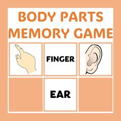 the body parts memory game is shown with an ear and finger pointing to each other