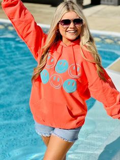 Smiley Neon Tee/Hoodie Yes, she really is THAT BRIGHT in person🥹😍 Aqua puff fontNeon coral color$35, SM-4XL Tee$50, SM-4XL Hoodie TAT: 5-7 business days Fun Spring Sweatshirt For Streetwear, Red Casual Sweatshirt With Screen Print, Casual Summer Hoodie With Graphic Print, Fun Spring Sweatshirt For Loungewear, Casual Relaxed Fit Hoodie With Screen Print, Casual Graphic Print Hoodie For Spring, Pink Casual Sweatshirt For Leisure, Fun Spring Hoodie For Streetwear, Fun Graphic Print Hoodie For Spring