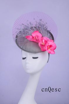 Grey/pink Sinamay Crin Fascinator Kentucky Derby Hat With - Etsy Flower-shaped Party Fascinator With Flower Decoration, Summer Party Headpieces With Flower Decoration, Kentucky Derby Party Fascinator With Flower Decoration, Ostrich Feather Fascinator For Royal Ascot Races, Flower Shaped Party Fascinator With Flower Decoration, Spring Race Mini Hats With Ostrich Feathers, Ostrich Feather Fascinator For Royal Ascot Party, Royal Ascot Ostrich Feather Fascinator, Spring Wedding Fascinator With Ostrich Feathers