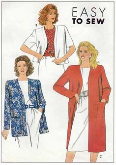 two women's jackets and one woman's dress are shown in this sewing pattern