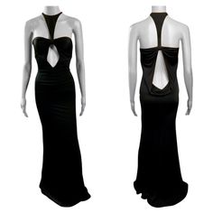 Tom Ford for Gucci F/W 2004 Plunging Cutout Black Evening Dress Gown Please note size tag has been removed - the material is stretchy and will fit sizes M-L. Stepford Wife Dress, Evil Vampire, Vintage Tom Ford, Black Silk Mini Dress, Tom Ford For Gucci, Tom Ford Dress, Nude Slip Dress, Evening Dress Black, Lurex Dress