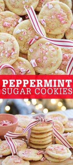 peppermint sugar cookies with pink and white sprinkles in the background