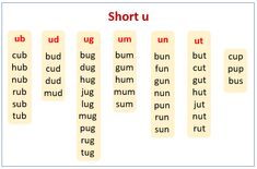 the short u words are arranged in different ways