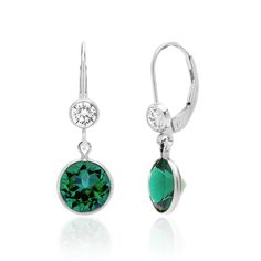 "8 mm Lab Created Emerald Drop Dangle Earrings in 14K Gold Filled or Sterling Silver, Lab Created Emerald Jewelry, May Birthstone Earrings, 20th or 35th Anniversary Gift SADA BEST SELLER ✧ METAL - 14K Gold Filled or Sterling Silver ✧ Nickel Free / Safe for Sensitive Ears ✧ SIZE - 1\" L x 0.35\" W ✧ GEMSTONE - AAA Quality Lab Created Emerald ✧ GEMSTONE SETTING - Bezel ✧ EARRING CLOSURE - Lever back / Earwire ✧ Packaged in a signature jewelry box with a storage pouch and care instructions card ✧ H Classic Birthstone Earrings For Formal Occasions, Classic Green Earrings With Bezel Setting, Classic Green Earrings For Anniversary, May Birthstone Earrings With Prong Setting In Round Cut, Round Earrings With Prong Setting For May Birthstone, May Birthstone Earrings With Prong Setting, Green Earrings With Bezel Setting For May Birthstone, May Birthstone Round Cut Earrings With Prong Setting, Fine Jewelry Earrings For May Birthstone