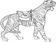 a drawing of a tiger with stripes on it's body and tail, standing in the