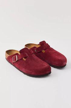 Birkenstock Boston Suede Clog | Urban Outfitters Red Birkenstock, Birkenstock Boston Suede, Pretty Shoes Sneakers, Suede Clogs, Shoe Wishlist, Fancy Shoes, Birkenstock Boston, Shoe Inspo