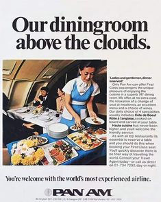 an advertisement for pan am showing two women preparing food