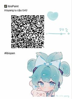 an anime character with blue hair and a qr code