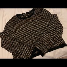 Never Used! Tweed Sweater, Cute For Holidays. Runs Small, I Wear Xs-S At Zara And This Is A Medium Elegant Tweed Tops For Fall, Chic Tweed Tops For Fall, Zara Tweed Long Sleeve Outerwear, Tweed Sweater, Zara Tweed, Zara Sweater, Scoop Neck, Sweaters For Women, Zara