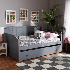 Baxton Studio Millie Cottage Farmhouse Grey Finished Wood Full Size Daybed with Trundle FredCo theFredCo Farmhouse Daybeds, Grey Daybed, White Daybed, Full Daybed, Full Size Daybed, Farmhouse Grey, Twin Daybed With Trundle, Wood Daybed, Upholstered Daybed