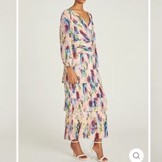 Nwt Theia Ellis Pleated Ankle Dress Spring Cocktail Tiered Maxi Dress, Tiered Maxi Dress For Spring Formal, Elegant Tiered Multicolor Maxi Dress, Elegant Multicolor Tiered Maxi Dress, Multicolor Formal Maxi Dress For Spring, Theia Dresses, Ankle Dress, Long Sleeve Dress, Size 6