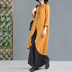 Yellow Linen Shirts Dresses 3/4 Sleeves Long Shirts CH90423 – SimpleLinenLife Futuristic Style, Linen Shirts, Linen Shirt Dress, Women Skirts, Irregular Hem, Linen Dresses, Linen Women, Long Shirt, Linen Dress