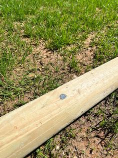 a baseball bat laying on the ground next to some grass