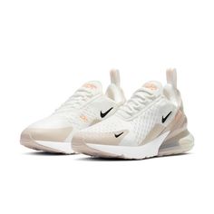 Nike Airmax 270 // Color: Summit White/Desert Sand // Worn A Handful Of Times. Still In Great Condition! I Will Clean Them Before I Ship Them Off! They Should Look Brand New. Box Is Not Included. Outfits With Nike Air Max 270, Nike 270 Women Outfit, Air 270 Nike, Athletic Tennis Shoes, Nike Air Max 270 Women, Nike 270, Black Desert, White Nike Shoes