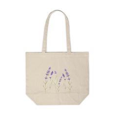 a tote bag with lavender flowers on it