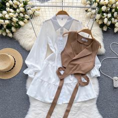 One Size:Tops: Length:33cm, Sleeve:61cm, Chest:96cmSkirt: Length:86cm, Waist:92cmMaterial Composition: Synthetic FiberClosure Type: Single BreastedType: RegularAge: Ages 18-35 Years Old&ltp&gtSeason: Spring/Autumn&lt/p&gt&ltbr/&gt&ltp&gtNeckline: Turn-Down Collar&lt/p&gt&ltbr/&gt&ltp&gtWaistline: Empire&lt/p&gt&ltbr/&gt&ltp&gtSleeve Style: Puff Sleeve&lt/p&gt&ltbr/&gt&ltp&gtDresses Length: Above Knee, Mini&lt/p&gt&ltbr/&gt&ltp&gtSleeve Length(Cm): Full&lt/p&gt&ltbr/&gt&ltp&gtPattern Type: Solid& Long Sleeve Fake Two-piece Work Dress, Long Sleeve Fake Two-piece Dress For Work, Workwear Long Sleeve Dress With Fake Two-piece Design, White Fake Two-piece Dress For Spring, Spring Mini-length Fake Two-piece Dress, Spring Mini Length Dress With Fake Two-piece Design, Spring Mini Length Fake Two-piece Dress, Spring Workwear Fake Two-piece Dresses, Spring Fake Two-piece Blouse