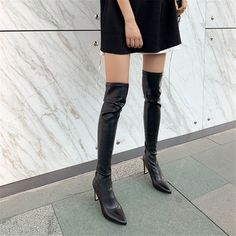 Shop Black PU Pull-on Elastic Square Heel Thigh High Boots color Black for Dancing Club, Party, School, Travel, Work with worldwide Free shipping & Free return. Thigh High Stretch Boots For Party, Stretch Thigh High Party Boots, Stretch Thigh High Boots For Party, Stretch Thigh-high Party Boots, Winter Knee-high Fitted Boots For Night Out, Fitted Thigh-high Heeled Boots, Trendy Stretch Boots For Party, Fitted Knee-high Boots For Winter Nights Out, Winter Party Heeled Boots